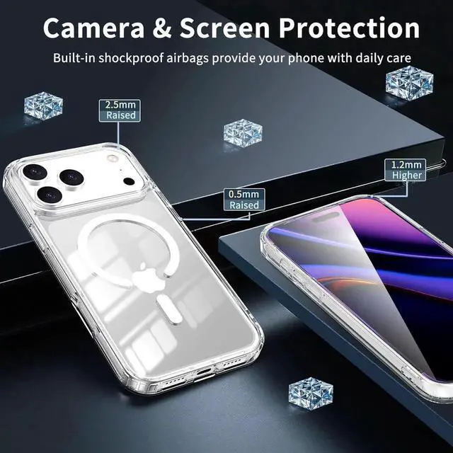 Alt view image 4 of 7 - for iPhone 17 Pro Max Case Clear Magnetic iPhone 17 ProMax Case with Screen Protector [Non-Yellowing] Shockproof Compatible with MagSafe Slim Phone Case for 17 Pro Max Cover-Transparen