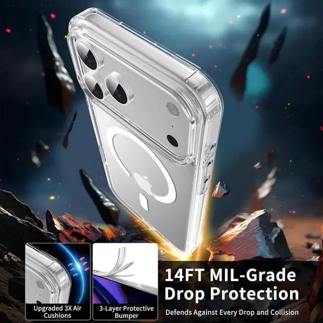 Alt view image 6 of 7 - for iPhone 17 Pro Max Case Clear Magnetic iPhone 17 ProMax Case with Screen Protector [Non-Yellowing] Shockproof Compatible with MagSafe Slim Phone Case for 17 Pro Max Cover-Transparen