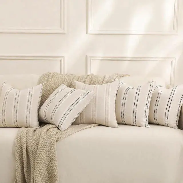 Alt view image 3 of 7 - Throw Pillow Covers 20x20 Set of 2 Striped Pillow Covers Textured Linen Decorative Pillows Square Cushion Covers for Sofa Couch Bed Living Room Farmhouse Decor Grey