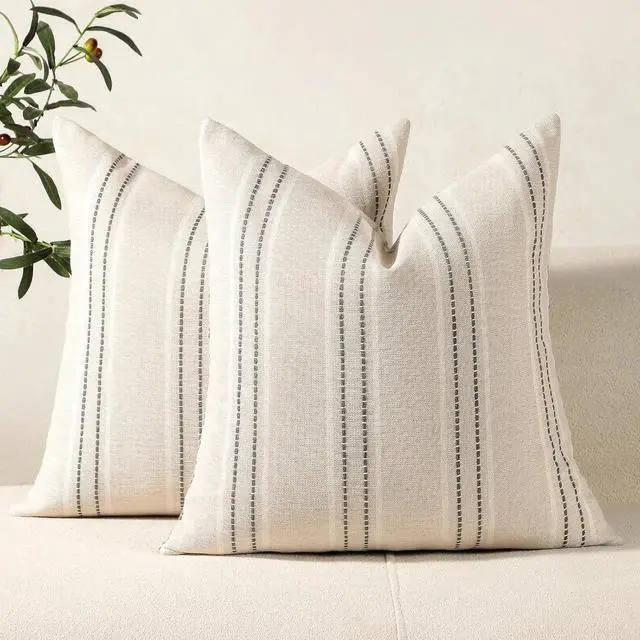Main image of Throw Pillow Covers 20x20 Set of 2 Striped Pillow Covers Textured Linen Decorative Pillows Square Cushion Covers for Sofa Couch Bed Living Room Farmhouse Decor Grey