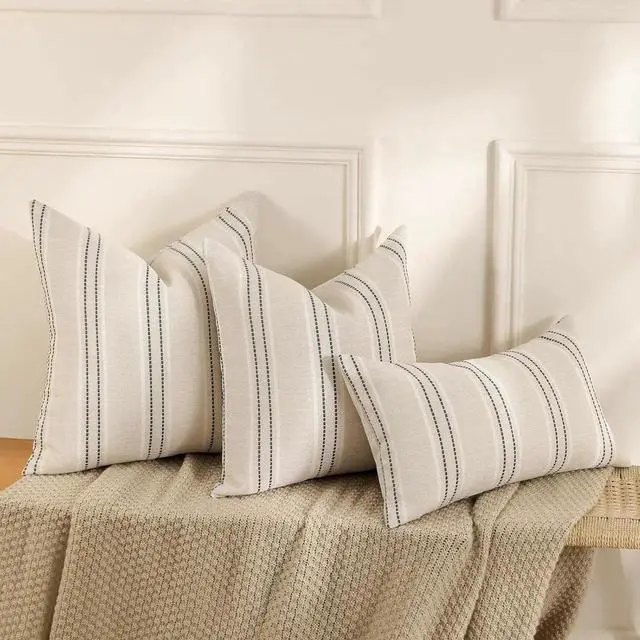 Alt view image 6 of 7 - Throw Pillow Covers 20x20 Set of 2 Striped Pillow Covers Textured Linen Decorative Pillows Square Cushion Covers for Sofa Couch Bed Living Room Farmhouse Decor Grey