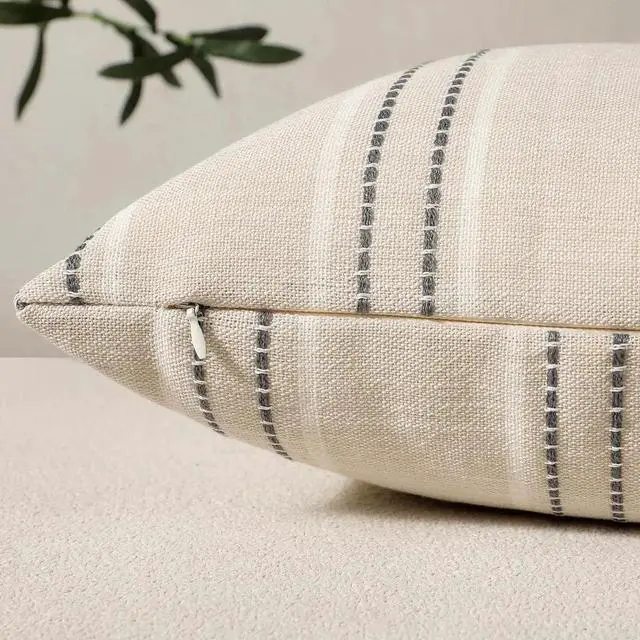 Alt view image 5 of 7 - Throw Pillow Covers 20x20 Set of 2 Striped Pillow Covers Textured Linen Decorative Pillows Square Cushion Covers for Sofa Couch Bed Living Room Farmhouse Decor Grey
