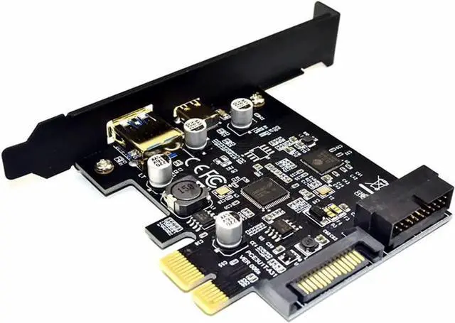 Alt view image 2 of 6 - JAENFONG PCI-E 1X to USB 3.1 Gen1 (5Gbps) 2-Port USB C+USB A Expansion Card Asmedia Chipset USB 3.1 PCI Express Card Adapter for 19pin Front USB 3.0 PCI-e Controller Pcie x1 Converter