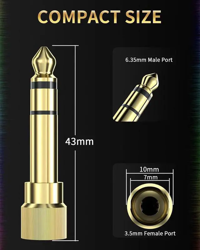Alt view image 4 of 7 - 6.35mm (1/4 Inch) Male to 3.5mm (1/8 Inch) Female Audio Adapter Gold Plated Stereo Phone Screw-On Adapter for Guitar Headphones Amp 2Pcs