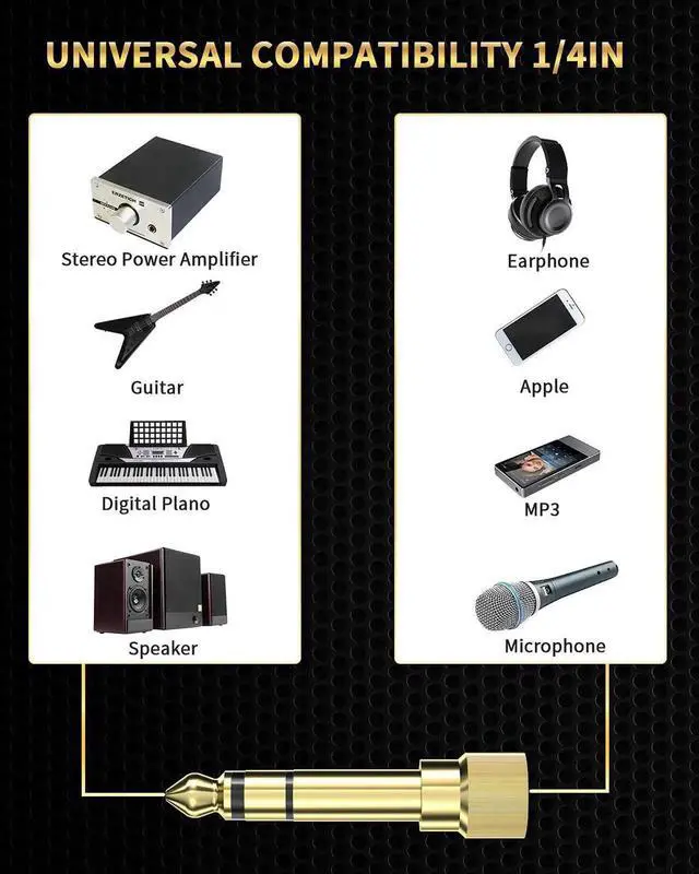 Alt view image 2 of 7 - 6.35mm (1/4 Inch) Male to 3.5mm (1/8 Inch) Female Audio Adapter Gold Plated Stereo Phone Screw-On Adapter for Guitar Headphones Amp 2Pcs