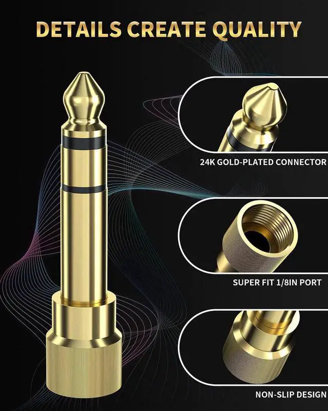 Alt view image 7 of 7 - 6.35mm (1/4 Inch) Male to 3.5mm (1/8 Inch) Female Audio Adapter Gold Plated Stereo Phone Screw-On Adapter for Guitar Headphones Amp 2Pcs