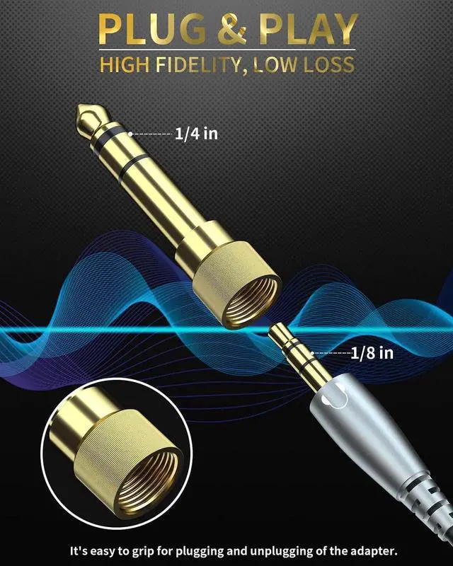Alt view image 5 of 7 - 6.35mm (1/4 Inch) Male to 3.5mm (1/8 Inch) Female Audio Adapter Gold Plated Stereo Phone Screw-On Adapter for Guitar Headphones Amp 2Pcs