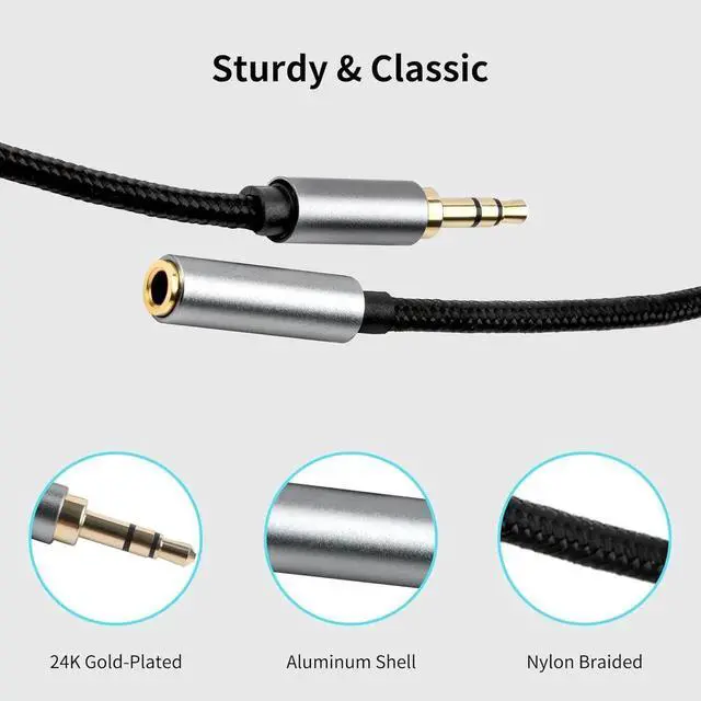 Alt view image 5 of 6 - 2-Pack 4.9ft/1.5m 3.5mm TRS Male to Female Headphone Extension Cable Aux Cord Extender Audio Jack Extender for Headphones iPhone iPad Smartphones Tablets Laptops Media Players - Black