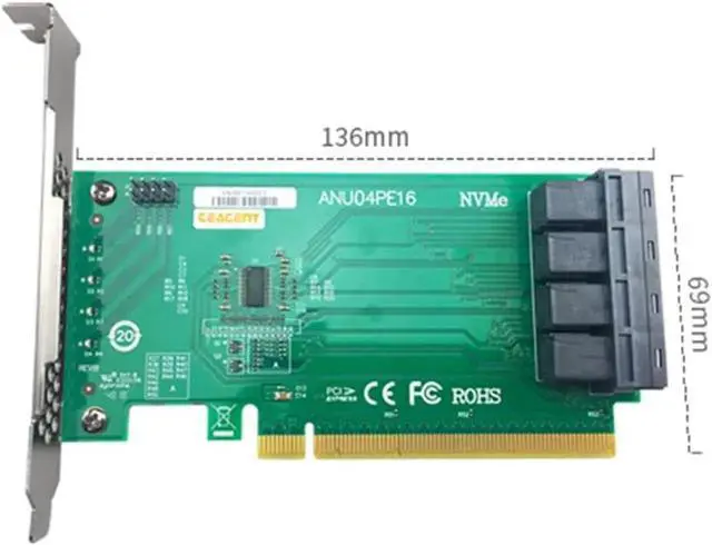 Alt view image 6 of 6 - JAENFONG ANU04PE16 NVMe Controller SFF8643 4 Port PCIe3.0 X16 SSD Exp Riser (Not with Cables, Not Support LSI 8643X2 to 8639X2)