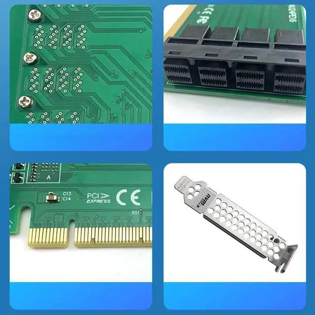 Alt view image 2 of 6 - JAENFONG ANU04PE16 NVMe Controller SFF8643 4 Port PCIe3.0 X16 SSD Exp Riser (Not with Cables, Not Support LSI 8643X2 to 8639X2)