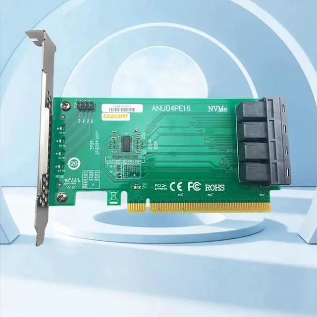 Alt view image 4 of 6 - JAENFONG ANU04PE16 NVMe Controller SFF8643 4 Port PCIe3.0 X16 SSD Exp Riser (Not with Cables, Not Support LSI 8643X2 to 8639X2)