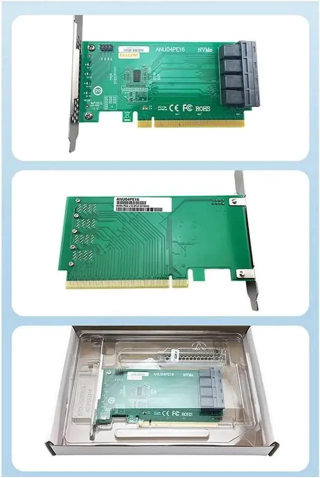 Alt view image 5 of 6 - JAENFONG ANU04PE16 NVMe Controller SFF8643 4 Port PCIe3.0 X16 SSD Exp Riser (Not with Cables, Not Support LSI 8643X2 to 8639X2)