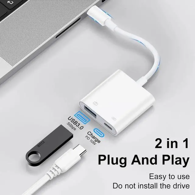 Alt view image 4 of 7 - USB to USB C Camera Adapter with Charging Port for Galaxy Z Fold 7 Z Flip 7 S25 Ultra USB Female OTG Adapter for Android iPhone 16e 16 15 MacBook Pro Air Support Card Reader/Flash Drive/Mouse