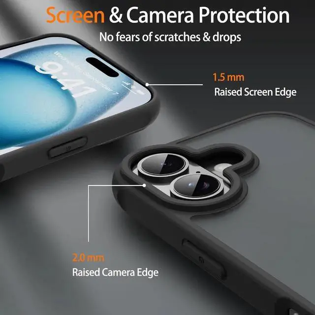 Alt view image 5 of 6 - for iPhone 17 Case [Military-Grade Drop Protection][Anti-Yellowing] Shockproof Protective Translucent Matte Cover for iPhone 17 Phone Case (Black iPhone 17)