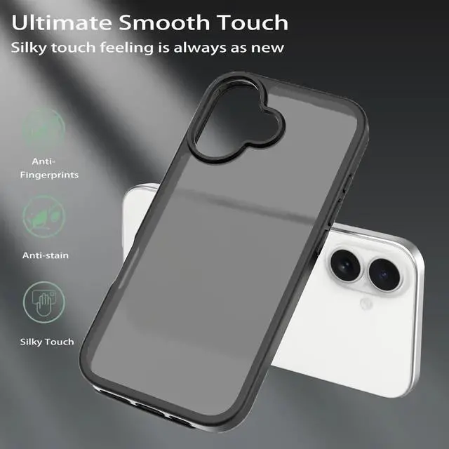 Alt view image 2 of 6 - for iPhone 17 Case [Military-Grade Drop Protection][Anti-Yellowing] Shockproof Protective Translucent Matte Cover for iPhone 17 Phone Case (Black iPhone 17)