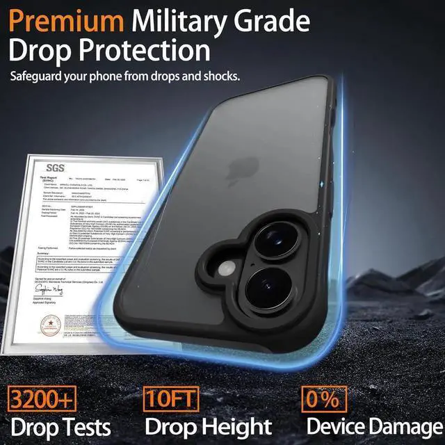 Alt view image 4 of 6 - for iPhone 17 Case [Military-Grade Drop Protection][Anti-Yellowing] Shockproof Protective Translucent Matte Cover for iPhone 17 Phone Case (Black iPhone 17)