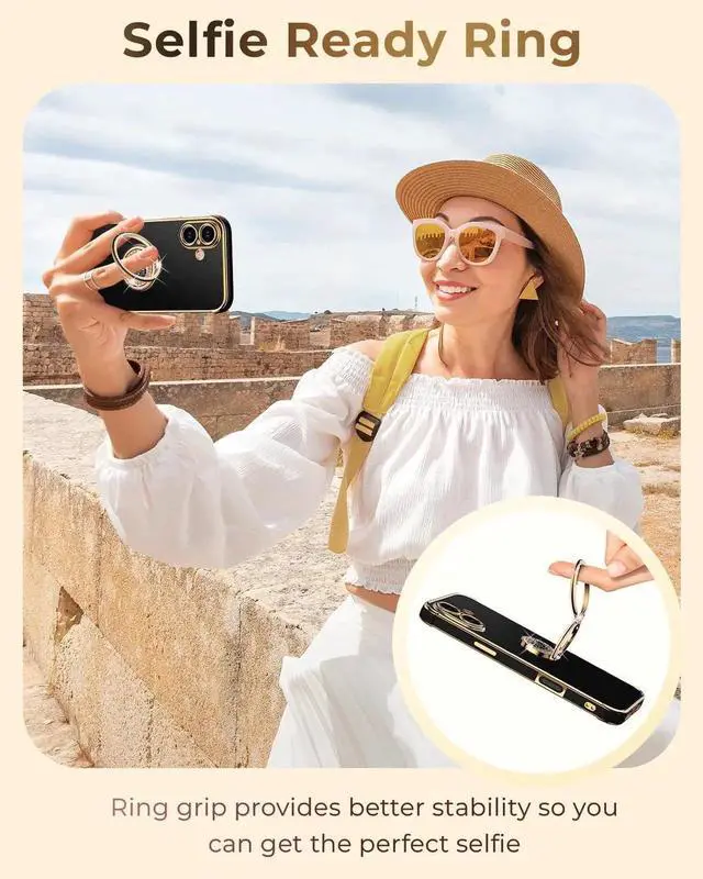 Alt view image 3 of 6 - for iPhone 17 Case with Stand Phone Case with Double Ring Kickstand Women Girls Bling Luxury Protective Case Heart for iPhone 17 Black