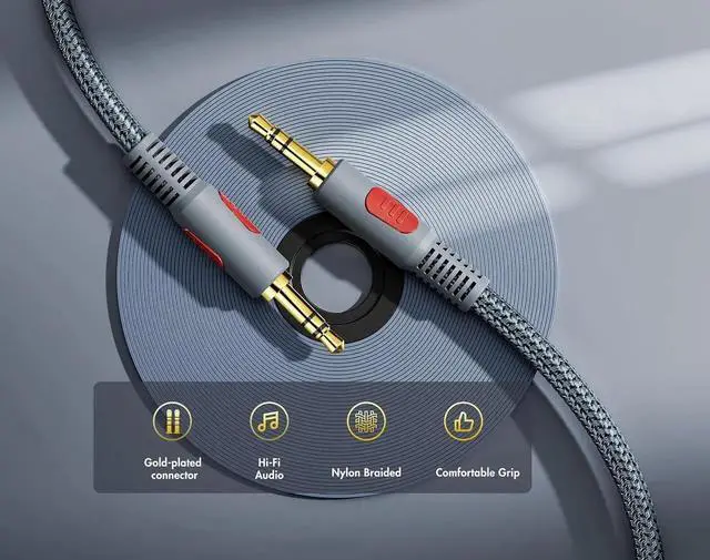 Alt view image 4 of 7 - 3.5mm Aux Audio Cable 50 ft - Nylon Braid Male to Male 1/8 Shielded AUX Headphone Extension Cord for Outdoor Auxillary Stereo