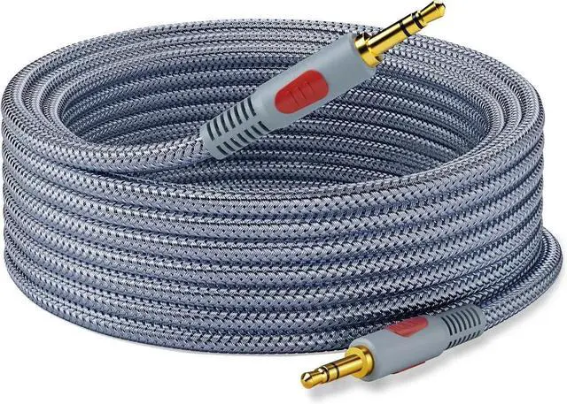 Main image of 3.5mm Aux Audio Cable 50 ft - Nylon Braid Male to Male 1/8 Shielded AUX Headphone Extension Cord for Outdoor Auxillary Stereo