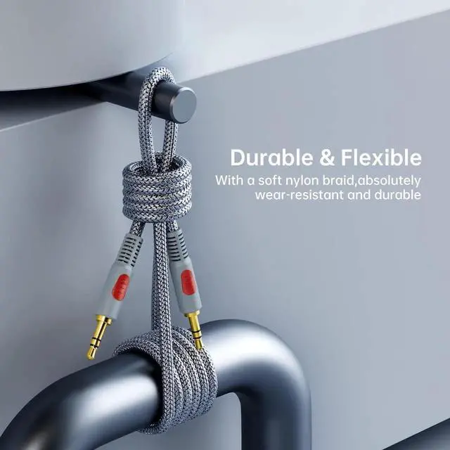 Alt view image 5 of 7 - 3.5mm Aux Audio Cable 50 ft - Nylon Braid Male to Male 1/8 Shielded AUX Headphone Extension Cord for Outdoor Auxillary Stereo