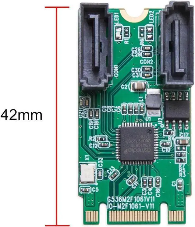Alt view image 5 of 6 - JAENFONG M.2 B+M Key 22x42 PCIe Bus to 2 Ports SATA 6 G III RAID Expansion Card Chipset ASM1061R, M.2 M-Key/B-Key SI-ADA40126