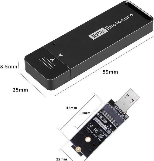 Alt view image 3 of 7 - JAENFONG M.2 2242 2230 SSD Enclosure M.2 PCIe NVME to USB3.1 Type-A Gen 2 Hard Disk External Enclosure for NVMe SSD (Black)