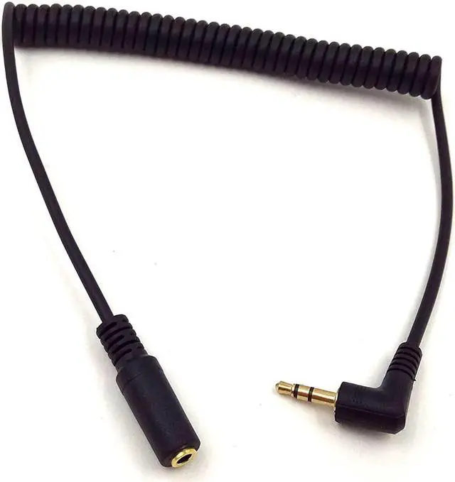 Alt view image 4 of 4 - 3Ft Gold Plated 3.5MM Male to Female AUX Audio Stereo Input 90 Degree Spring Coiled Spiral Extension Cable Black (TRS 3.5M/F)