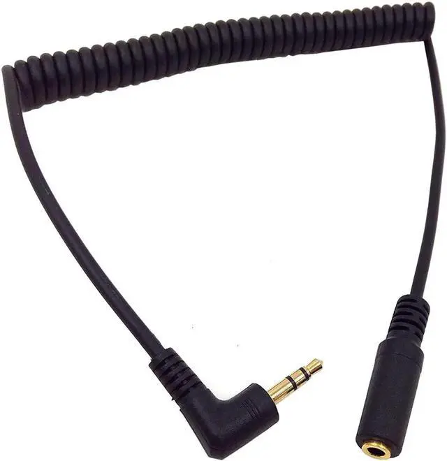 Main image of 3Ft Gold Plated 3.5MM Male to Female AUX Audio Stereo Input 90 Degree Spring Coiled Spiral Extension Cable Black (TRS 3.5M/F)