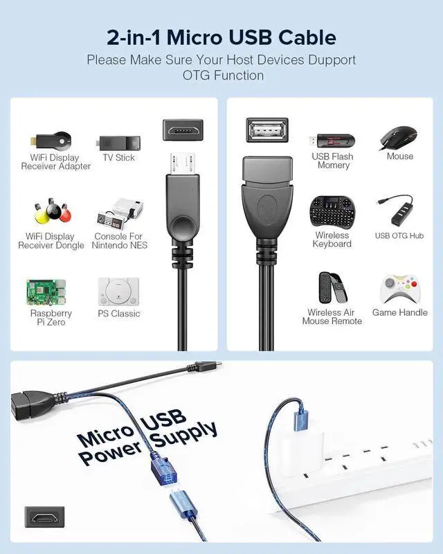 Alt view image 6 of 7 - 2-in-1 Micro USB (OTG Cable with Power) Adapter Replacement for Fire Stick 4K /Host Devices/PlayStation Classic etc- 2 Pack