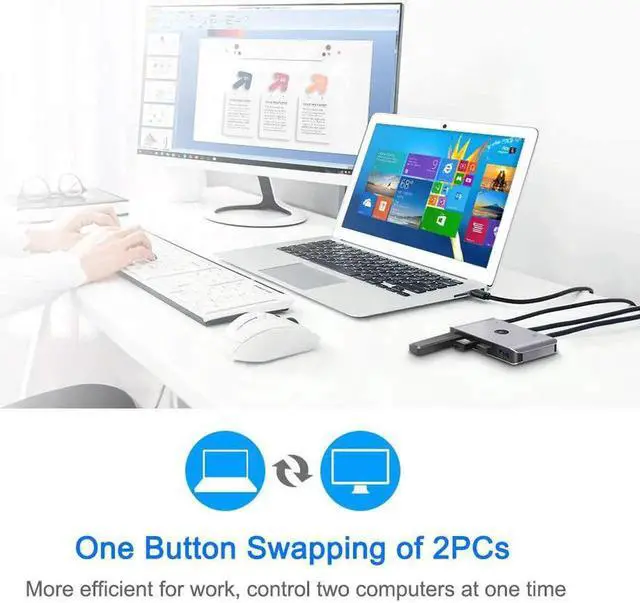 Alt view image 7 of 7 - USB 3.0 Switch Selector, KVM Switch Adapter 2 Computers Sharing 4 USB Devices, USB Peripheral Switcher Box Hub for PC Printer Scanner Mouse Keyboard with One Button Swapping and 2 Pack USB Cable