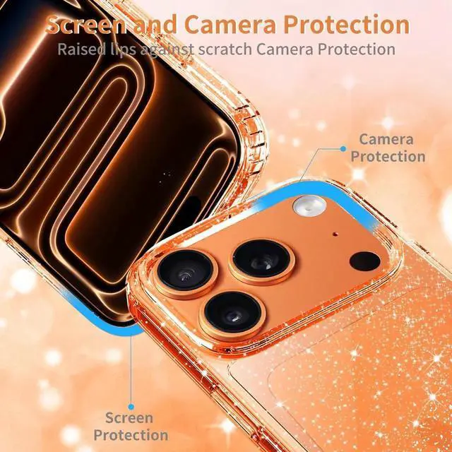 Alt view image 7 of 7 - Compatible with iPhone 17 Pro Max Case Clear Glitter Hard PC Back Shockproof Protective Bumper Cover Sparkle Bling Sparkly Cute Slim Women Girls Phone Cases
