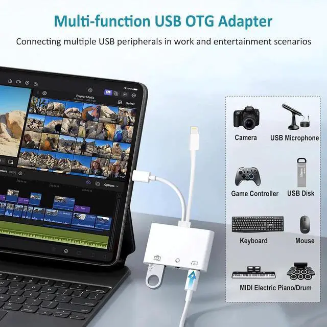 Alt view image 4 of 7 - USB-C & Lightning to 3.5mm Headphone Adapter 3-in-1 USB OTG Camera Adapter & Aux Headphone Splitter Supports Charging/Audio/Data Transfer for iPhone 16/15/14/13/12 Galaxy S25/24 Laptops