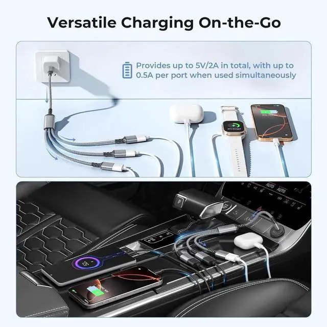 Alt view image 6 of 7 - USB C to 3 USB Adapter 1FT USBC Male to 3-Port USBA OTG Splitter Thunderbolt 4 Type C to Multiple Y Cable Converter for MacBook Pro iPhone 17 16 15 S25 PS5 Mac Flash Drive