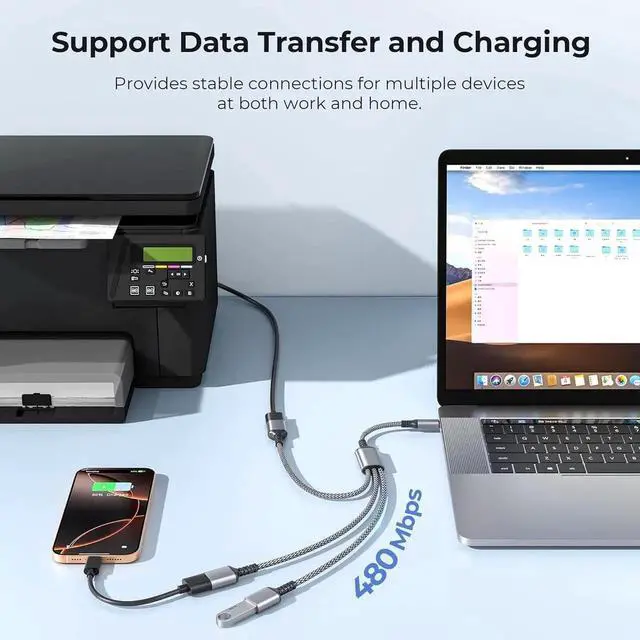 Alt view image 7 of 7 - USB C to 3 USB Adapter 1FT USBC Male to 3-Port USBA OTG Splitter Thunderbolt 4 Type C to Multiple Y Cable Converter for MacBook Pro iPhone 17 16 15 S25 PS5 Mac Flash Drive