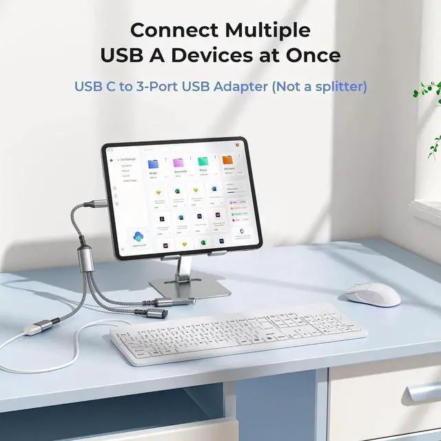 Alt view image 3 of 7 - USB C to 3 USB Adapter 1FT USBC Male to 3-Port USBA OTG Splitter Thunderbolt 4 Type C to Multiple Y Cable Converter for MacBook Pro iPhone 17 16 15 S25 PS5 Mac Flash Drive