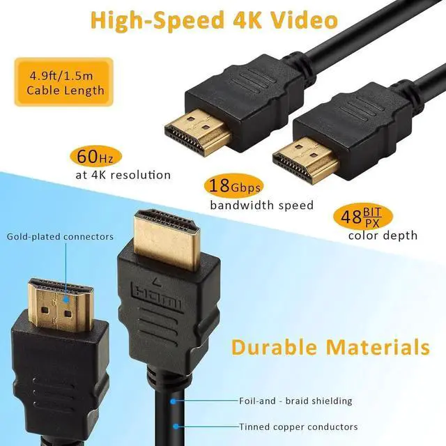 Alt view image 3 of 7 - HDMI to HDMI Cable 2.0 High Speed 4K 60Hz HDMI Adapter Male to Male Compatible with Camera Camcorder Laptops Graphics Card HDTV Tablet EOS RP/EOS 7D Mark II/XA40 4.9FT(Black)