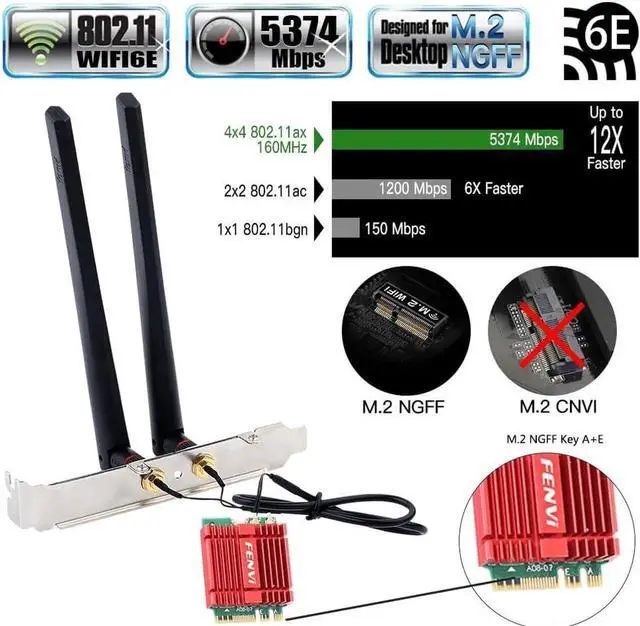 Alt view image 6 of 7 - Mini AX210NGW WiFi Card WiFi 6E M.2 2230 NGFF Desktop Kit Wireless BT 5.3 Network Adapter AX210 802.11ax Tri-Band AX5400Mbps WiFi 6GHz Band for PC Windows 11/10