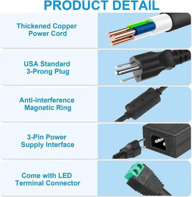 Alt view image 4 of 6 - 24V Power Supply 24V 6A Power Supply 100V-240V AC to 24V DC Power Supply with LED Terminal Connector 24 Volt 6 Amp Power Supply 5A 4A 3A 2A 1A DC Adapter with 5.5x2.1mm Jack
