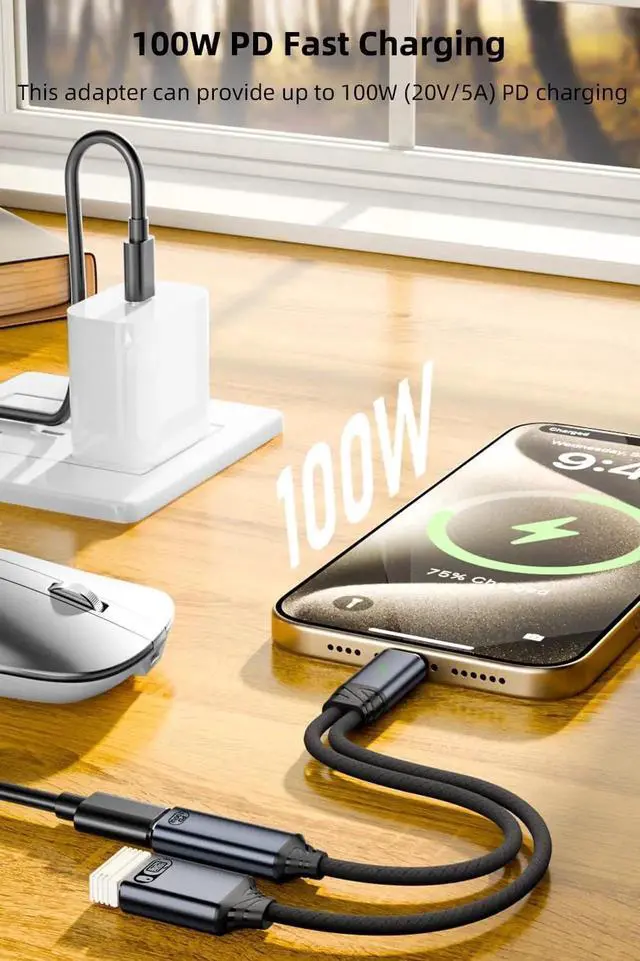 Alt view image 5 of 6 - USB C to USB OTG Cable and Charger Adapter 2-in-1 USB-C Splitter with 100W Fast Charging for iPhone 16/15 Series iPad MacBook Galaxy S24/S23 and More-Grey (No for Power and Video Output)