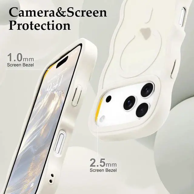 Alt view image 3 of 7 - for iPhone 17 Pro Max Case Curly Wavy Frame Hard Translucent Matte Clear Back Cover for Women Men Compatible with Magsafe TPU Bumper Shockproof Phone Case for iPhone 17 Pro Max Stone