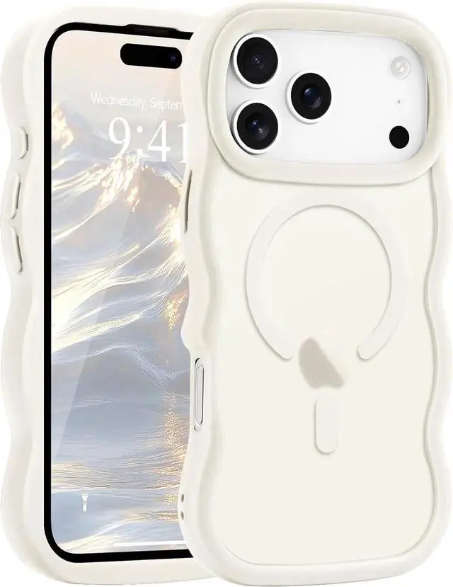 Main image of for iPhone 17 Pro Max Case Curly Wavy Frame Hard Translucent Matte Clear Back Cover for Women Men Compatible with Magsafe TPU Bumper Shockproof Phone Case for iPhone 17 Pro Max Stone