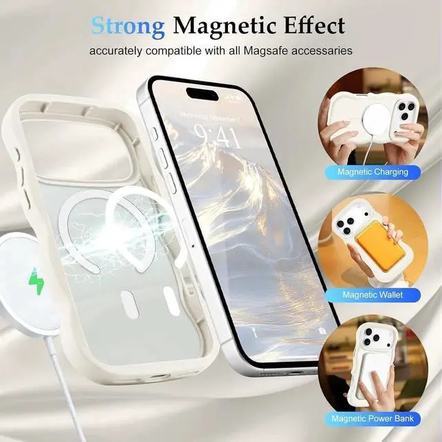 Alt view image 5 of 7 - for iPhone 17 Pro Max Case Curly Wavy Frame Hard Translucent Matte Clear Back Cover for Women Men Compatible with Magsafe TPU Bumper Shockproof Phone Case for iPhone 17 Pro Max Stone