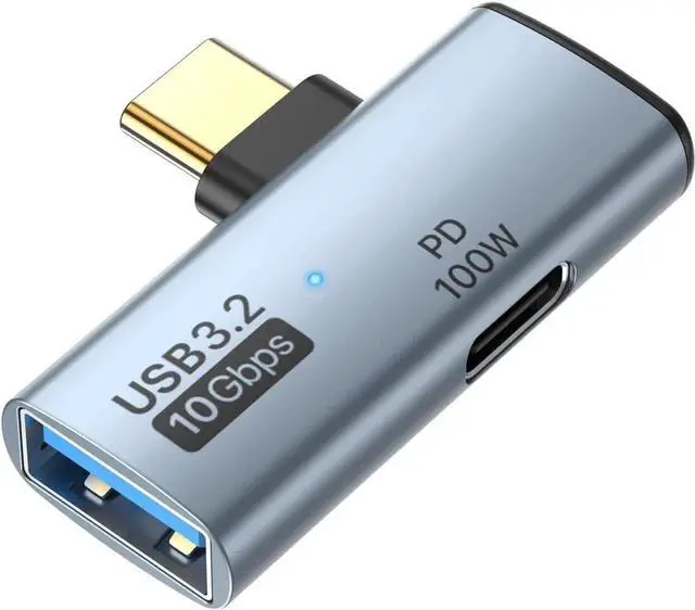 Main image of 2 in 1 USB C to USB 3.2 Adapter with 100W Charging Port USB C Male to USB Female Adapter OTG Converter for iPhone 16/15 Series MacBook iPad and More Type C Devices Grey