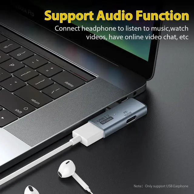 Alt view image 3 of 7 - 2 in 1 USB C to USB 3.2 Adapter with 100W Charging Port USB C Male to USB Female Adapter OTG Converter for iPhone 16/15 Series MacBook iPad and More Type C Devices Grey