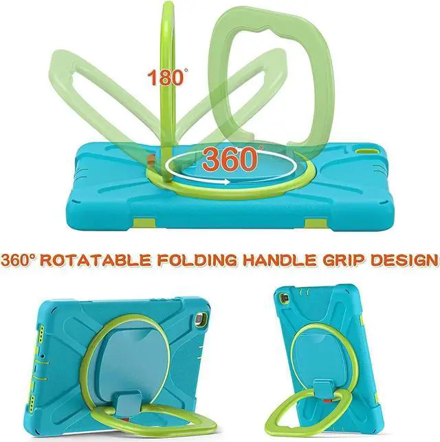 Alt view image 2 of 6 - JAENFONG Premium Galaxy Tab A 8.0 (2019) Ring Handle Case, Shockproof Heavy Duty Protection Case for Samsung Galaxy Tab A 8.0 T290/T295 (Light Blue/Lime Green)