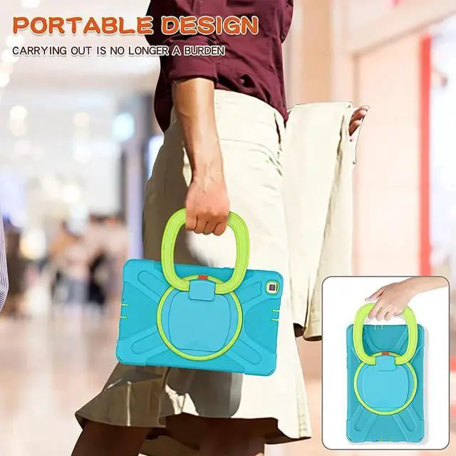 Alt view image 3 of 6 - JAENFONG Premium Galaxy Tab A 8.0 (2019) Ring Handle Case, Shockproof Heavy Duty Protection Case for Samsung Galaxy Tab A 8.0 T290/T295 (Light Blue/Lime Green)