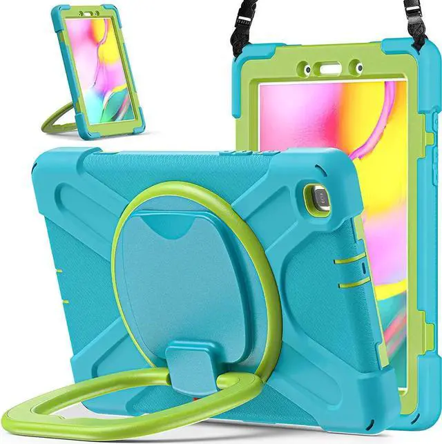 Main image of JAENFONG Premium Galaxy Tab A 8.0 (2019) Ring Handle Case, Shockproof Heavy Duty Protection Case for Samsung Galaxy Tab A 8.0 T290/T295 (Light Blue/Lime Green)