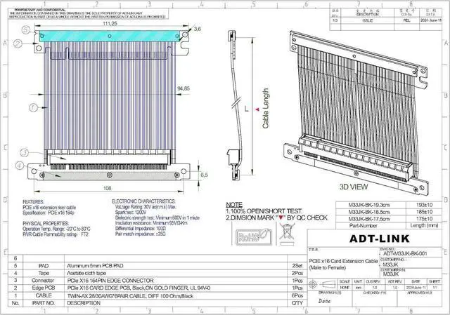 Alt view image 7 of 7 - JAENFONG ADT-Link PCIe 4.0x16 Graphics Card Extension Cable Dual Reverse Full Speed Stable Compatible for ITX A4 Chassis (M33JK-TU, 17.5cm)