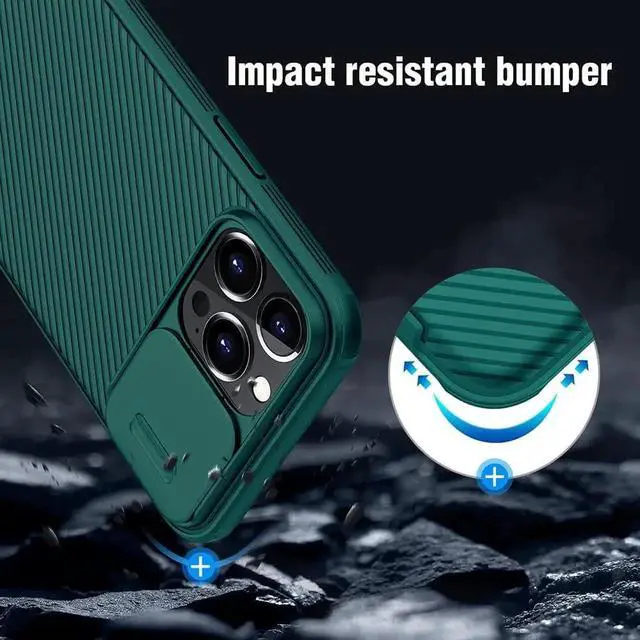 Alt view image 6 of 7 - JAENFONG Nillkin CamShield Pro Compatible with iPhone 13 Pro Case with Slide Camera Cover Protection, Hard PC Back and Soft Silicone Edge Design for iPhone 13 Pro 5G Phone Case Green
