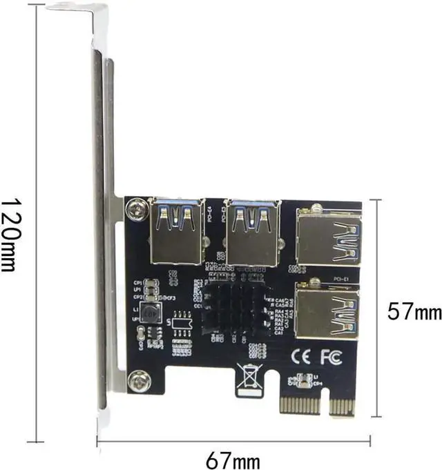 Alt view image 2 of 5 - JAENFONG PCI-E 1x to 16x Riser Card PCI-Express 1 to 4 Slot PCIe USB3.0 Splitter 1 to 4 Adapter GPU Riser Card for BTC Bitcoin Miner Mining (PCIE 1 to 4USB Card Black)